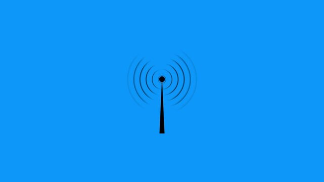 Digital white color Radio station signal tower icon. Internet network net connection icon logo. network tower produced radio wave concept , data transfer from tower concept . 4k 