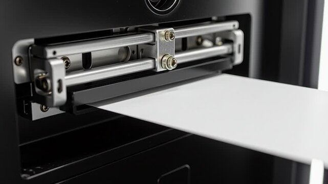 Close-up of a cutting plotter mechanism with paper.