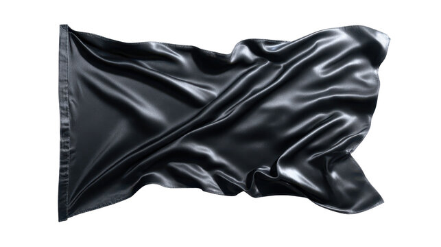 Black flag waving with flowing silk fabric, representing mourning, protest, anarchy, and rebellion, isolated on a transparent background, depicting a strong concept