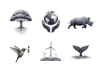 Obraz premium Collection of Environmental and Wildlife Symbols.