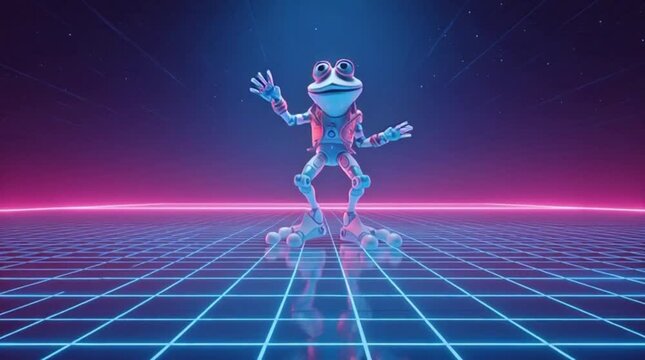frog dance Neon Cyberpunk Frog Animated Character Dancing on Grid