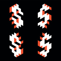 Dollar symbol pixel icon set. Vector illustration