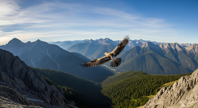 Majestic eagle in flight over mountains with whisk via RJ Whisk Auto captured in breathtaking landscape photography