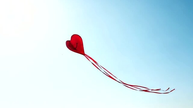 Red Heart Shaped Kite Flying High.