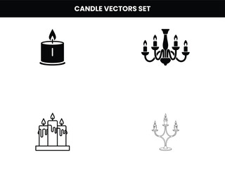 Fototapeta premium Set of four candle vector graphics including a black silhouette candle, a candelabra, and two melting candles