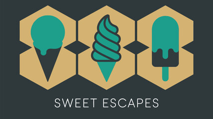 Fototapeta premium Colorful ice cream icons in honeycomb pattern for sweet treats branding