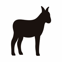 Fototapeta premium Silhouette of a dark donkey standing against a white background picture