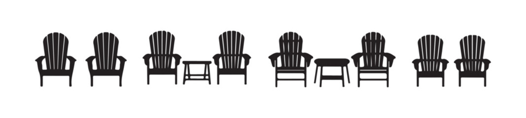 Adirondack chair vector illustration set with multiple beach chairs and side tables for garden decor elements