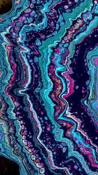 deep ocean strata with wavy bands, electric cyan and indigo layers with magenta veins, layered geode texture,