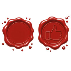 Red wax seals with thumbs up symbol and blank seal isolated on a transparent background