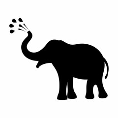 Obraz premium Black Silhouette of an Elephant Sprinkling Water from its Trunk Illustration