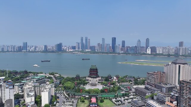 Nanchang Aerial Photography: Tengwangge Pavilion, CBD Skyline and Honggutan Lake