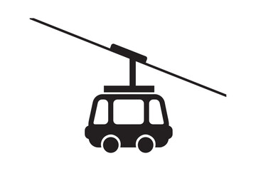 Fototapeta premium Cable car icon silhouette representing transportation by gondola lift against white background art