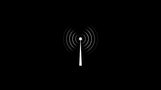Digital white color Radio station signal tower icon. Internet network net connection icon logo. network tower produced radio wave concept , data transfer from tower concept . 4k 