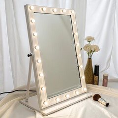 Vanity mirror with lights and makeup accessories