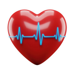 Red heart with blue heartbeat line isolated on a transparent background