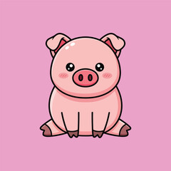 Fototapeta premium Adorable cartoon pig with pink background and cute facial expression.