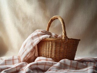a single picnic basket with a copy space