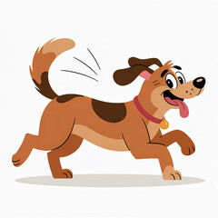 A cartoon dog with a red collar running energetically in a playful motion