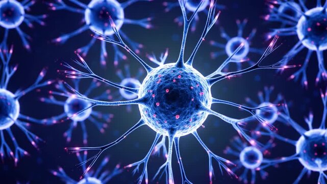 Biohacking biology health. Microscopic cells reacting to light stimuli