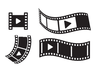 Film Reel Icons with Play Button. Retro Cinema & Digital Video Elements.