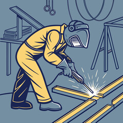 Industrial Professional Welder Workshop Metal Fabrication Illustration