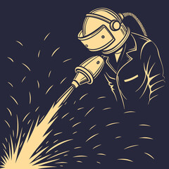 Retro Industrial Welder Helmet and Metalwork Sparks