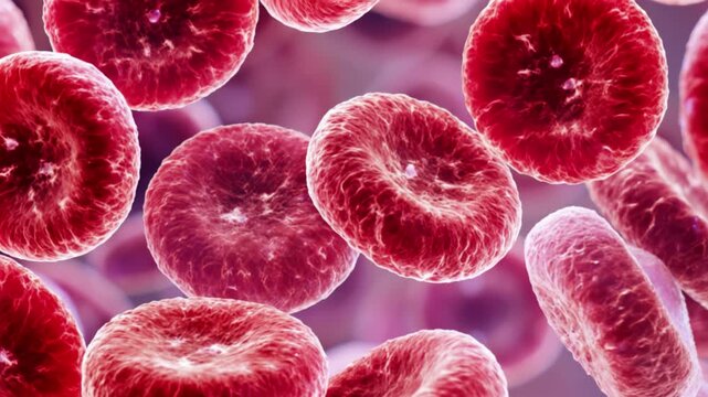 Iron deficiency anemia symptoms. Close-up of iron-deficient red blood cells under a microscope view