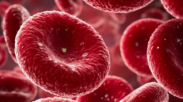 Iron deficiency anemia symptoms. Close-up of iron-deficient red blood cells under a microscope view