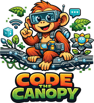Monkey wears vr headset code canopy circuit board