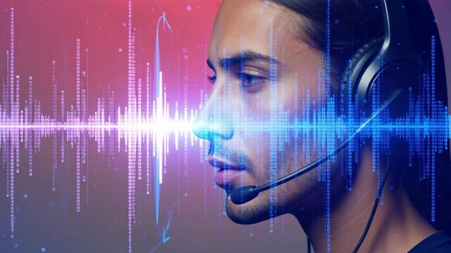 Voice biometrics authentication AI. Security privacy. Identity data. Recognition sound. Artistic depiction of voice biometrics in cybersecurity