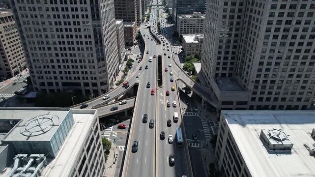 Aerial View of City Street with Traffic.