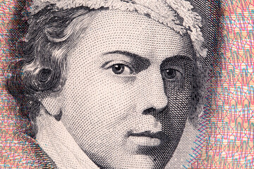 Jens Juel's a closeup portrait from Danish money