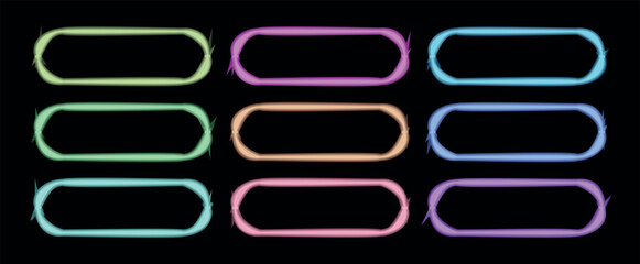 Web Button Vector Icons Collection, Glossy Shiny Glass Rectangle Buttons for Website Navigation and Internet Design, Blue and Green UI Elements