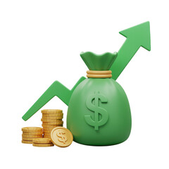 Green money bag with dollar sign and gold coins with... isolated on a transparent background