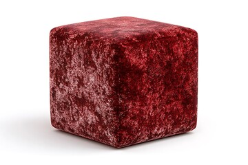 Rich red velvet cube ottoman isolated on white background