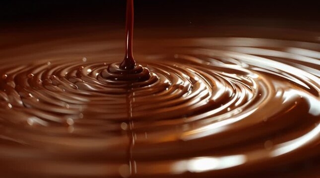 Swirling Liquid Melted Chocolate Close-up, Delicious Dessert Texture Background