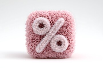Soft pink cube with percentage symbol isolated on white background