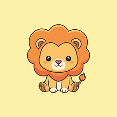 Adorable cartoon lion illustration with vibrant mane and friendly expression.