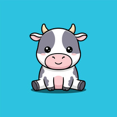 Fototapeta premium Adorable cartoon cow with a smiling face and horns.