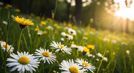 Serene field of white and yellow daisies in sunlight © Aysha designer