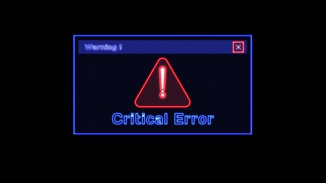Critical Error Window on Computer Display. Digital System Warning Message for Cyber Security Concepts