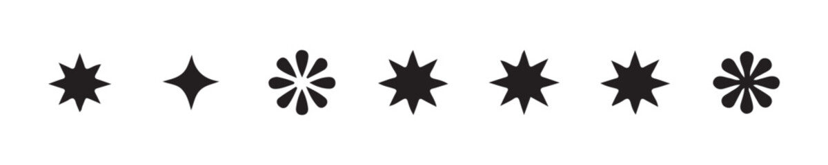Obraz premium Five pointed star shapes next to rounded petal bursts illustrating different styles of light emission