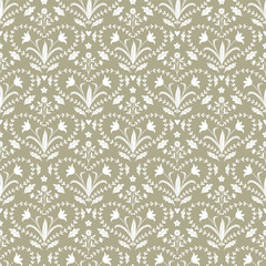 Seamless folk floral pattern with hearts and leaves