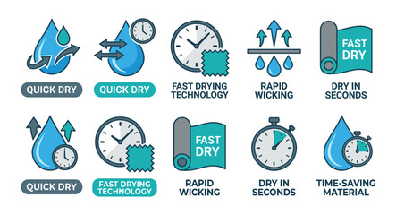 Quick dry fabric technology and rapid wicking icons