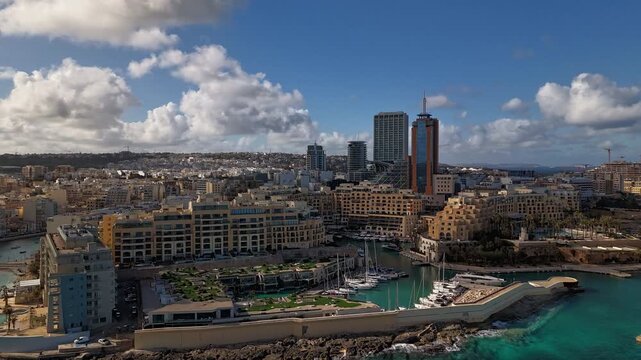 Aerial view of Portomaso Marina in St. Julian's, Malta.