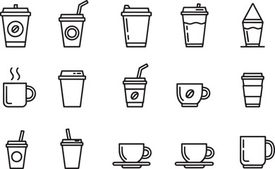 Obraz premium Various coffee and tea cups and glasses icons