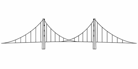 Fototapeta premium Simple line drawing of a suspension bridge with two towers