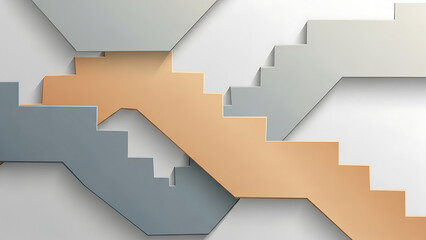 Abstract 3D Staircase Illustration with Gray and Orange Geometric Steps