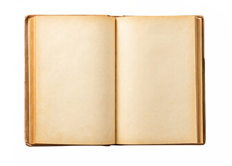 Fototapeta premium Open vintage book with blank yellowed or brown pages isolated on a transparent background.